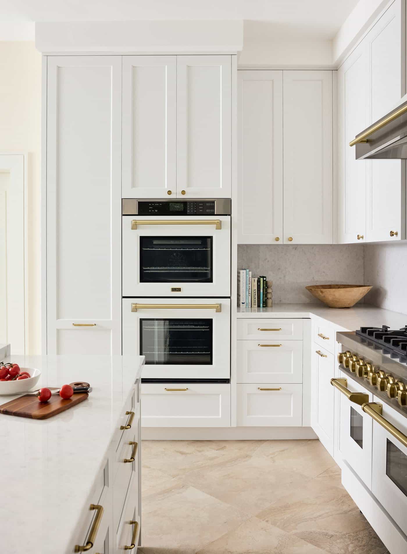 Newton Kitchens - Cutler Road kitchen with white double wall ovens and shaker cabinetry